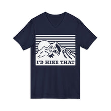 I'd Hike That Mountain V-Neck Tee — Retro Mountain Hiking Shirt
