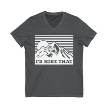 I'd Hike That Mountain V-Neck Tee — Retro Mountain Hiking Shirt