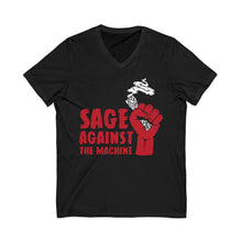 Sage Against The Machine V‑Neck Tee — Retro Protest Fist Graphic Shirt