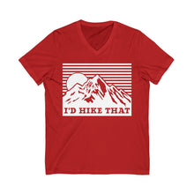 I'd Hike That Mountain V-Neck Tee — Retro Mountain Hiking Shirt
