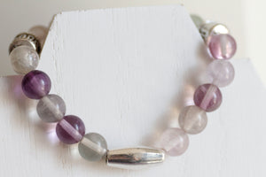 JB16 Fluorite w/Pewter Stretchy Bracelet 6-6.5"