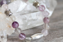 JB16 Fluorite w/Pewter Stretchy Bracelet 6-6.5"