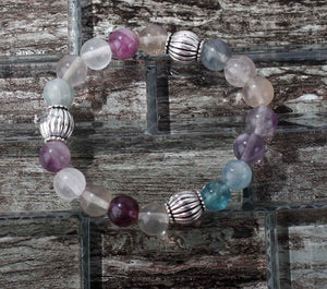 JB16 Fluorite w/Pewter Stretchy Bracelet 6-6.5"