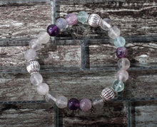 JB17 Fluorite w/Pewter Stretchy Bracelet 7-7.5"