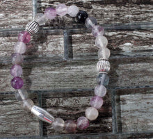 JB18 Fluorite w/Pewter Stretchy Bracelet 9-9.5"