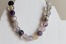 JB18 Fluorite w/Pewter Stretchy Bracelet 9-9.5"