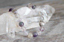 JB18 Fluorite w/Pewter Stretchy Bracelet 9-9.5"