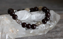 JB20 - Garnet and Pewter Stretchy Bracelet 7-7.5"