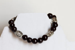 JB20 - Garnet and Pewter Stretchy Bracelet 7-7.5"