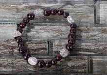 JB21 - Garnet and Pewter Stretchy Bracelet 8-8.5"