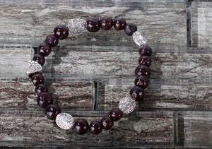 JB21 - Garnet and Pewter Stretchy Bracelet 8-8.5"