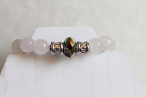 JB22 - Rose Quartz with Pewter Stretchy Bracelet 6-6.5"