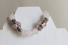 JB23 - Rose Quartz with Pewter Stretchy Bracelet 7-8"