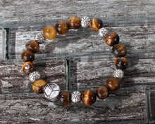 JB25 - Tiger's Eye with Pewter Stretchy Bracelet 6.5-7"