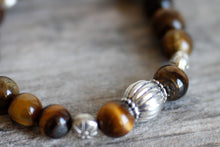 JB25 - Tiger's Eye with Pewter Stretchy Bracelet 6.5-7"