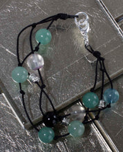 JB29 Hand-Knotted Silk Cord Bracelet w/Fluorite, Green Aventurine, Black Obsidian 6"