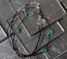 JB30 Hand-Knotted Silk Cord Bracelet, Triple Stacked w/Fluorite, Green Aventurine 8-8.5"