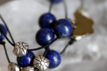 JB33 - Hand-Knotted Silk Cord Bracelet, w/Lapis Lazuli, Pewter, Copper Butterflies 8-8.5"