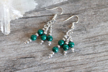 JE16 Malachite and Pewter Triple Drop Earrings - Hypoallergenic Earring Hooks