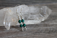 JE17 Malachite and Pewter Single Drop Earrings - Hypoallergenic Earring Hooks