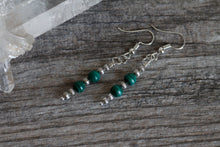 JE17 Malachite and Pewter Single Drop Earrings - Hypoallergenic Earring Hooks