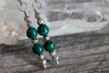 JE17 Malachite and Pewter Single Drop Earrings - Hypoallergenic Earring Hooks