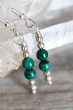 JE17 Malachite and Pewter Single Drop Earrings - Hypoallergenic Earring Hooks