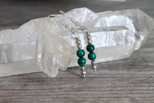 JE17 Malachite and Pewter Single Drop Earrings - Hypoallergenic Earring Hooks