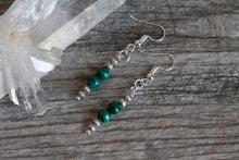 JE17 Malachite and Pewter Single Drop Earrings - Hypoallergenic Earring Hooks