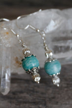 JE20 - Amazonite and Pewter Single Drop Earrings - Hypoallergenic Earring Hooks