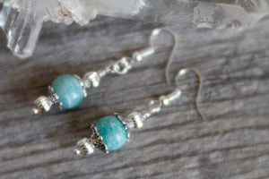 JE20 - Amazonite and Pewter Single Drop Earrings - Hypoallergenic Earring Hooks