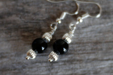 JE22 Black Obsidian and Pewter Single Drop Earrings - Hypoallergenic Earring Hooks