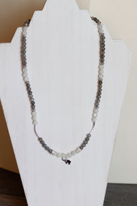 JN19E Labradorite and Moonstone Necklace with Silver Elephant Charm 21"