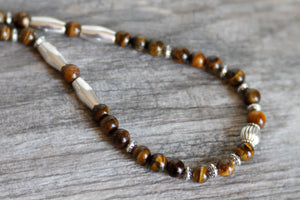 JN24 - Tiger's Eye with Pewter Necklace 20"